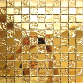 Bucătărie de înaltă calitate și de perete, Auto-adeziv de culoare de aur de cristal mozaic de sticla Decorative, Placi Mozaic de Sticla 1box 11piese 30x30cm