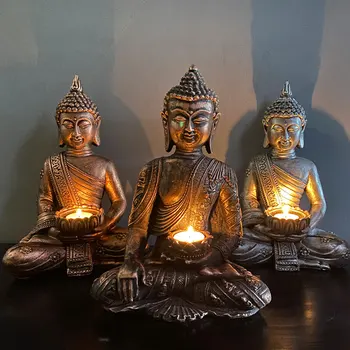 Buddha Suport Lumanare Cu Suport Pentru Lumânările Pastilă Decorative Suport De Lumină Ceai Statuie Rasina De Artizanat