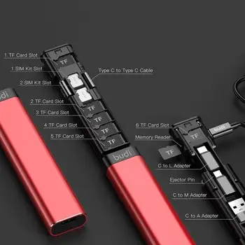 BUDI Multi-Funcțional Cablu de Date Stick Portabil suport de Telefon de Conversie de Stocare Capul TF Card SIM Portabil Universal Kit Cititor