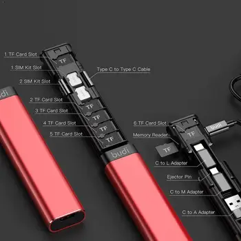 BUDI Multi-funcțional Cablu Stick(Multi-Cablu 6 tipuri de KIT de Telefon,TF Memorie Cradle) Reader, Cablu,card SIM U0E4
