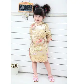 Bujor Copil Fete Dress 2018 Chineză Qipao Haine Pentru Fete Jumpere Petrecere Costume Florale Copii Chipao Cheongsam Jumper 2-16Y