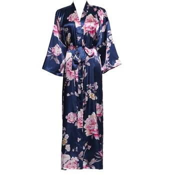 Bujor Timp Florale Halat Kimono de Mireasa Pură Satin de Mătase, Halat de baie Seara rochii de Mireasa rochii de domnisoarele de Onoare si Mireasa Sleepwear
