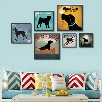 Bull Dog Schi Epocă Poster Canvas Printuri De Imagini De Perete Tablou Abstract, Animale, Câine Negru Cuadros Decoracion Picătură De Transport Maritim