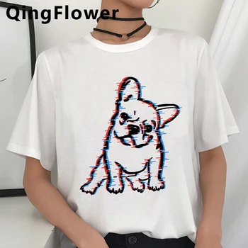 Bulldog francez Kawaii Harajuku Tricou Femei Ullzang Anime Drăguț Câini tricou Amuzant desen Animat Grafic Tricou Top de Vara Tricouri de sex Feminin