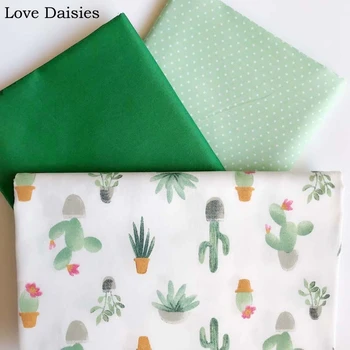 Bumbac diagonal pânză de desen animat VERDE cactus cu flori punct de câmpie verde inchis material pentru DIY foaie lenjerie de pat rochie mozaic decor