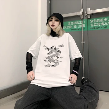 Bumbac Dragon femme haine streetwear Hip hop femei t shirt coreeană stil Harajuku y2k topuri scadere gotic Supradimensionat graphic tee