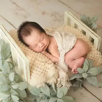 Bumbac Lână Pătură Croșetat Copil Nou-Născut Recuzită Fotografie Fotografiere Coș De Umplere Chunky Tricot Pad