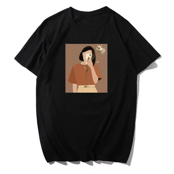 Bumbac pentru Femei t-shirt de caractere tipărite tricou casual cu maneci scurte coreean harajuku tricou de vara topuri estetice haine