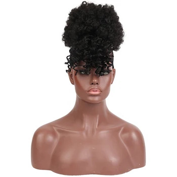 BUQI Mare de Puf Afro Pervers Cret Sintetice Coc cu Breton Cordon Scurt Afro Coada de cal Clip pentru Femei Extensie de Păr