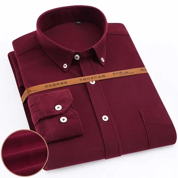 Buton de Guler de Camasa Barbati Casual de Agrement Cald Solid Mens pantaloni de Catifea cord Shirt cu Maneci Lungi, se Potrivesc Bine Îmbrăcăminte pentru Bărbați Maro 2020 Nou