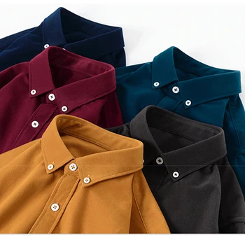 Buton de Guler de Camasa Barbati Casual de Agrement Cald Solid Mens pantaloni de Catifea cord Shirt cu Maneci Lungi, se Potrivesc Bine Îmbrăcăminte pentru Bărbați Maro 2020 Nou