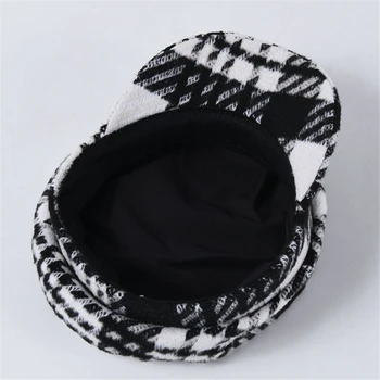 BUTTERMERE Alb-Negru Carouri Capac de vânzător de ziare Lână Pălărie de Iarnă pentru Femei Lână de Designer de Brand Retro Casual sex Feminin Falt Capac