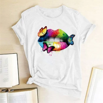 Buze colorat Fluturi de Imprimare T-shirt Femei de Vară 2020 Estetice Haine din Bumbac Tricouri pentru Femei de Moda Camisetas Mujer