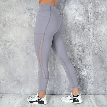 Buzunar Solid Sport Pantaloni De Yoga Talie Mare Plasă De Sport Colanti De Fitness Femei Yoga Jambiere De Formare Rulează Pantaloni Sport Femei