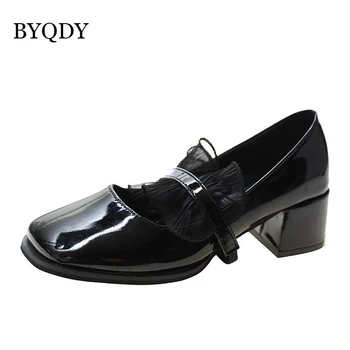 BYQDY Japonia Mary Jane Pantofi Toamna Plasă de Lolita Pompe de Piele PU Square Toe Pantofi Retro Catarama 5CM Tocuri Indesata Pentru Prietenele