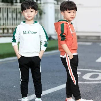 Băiatul haine de primavara toamna sport de două-bucata stil coreean cu mâneci lungi tricou cu glugă sacou + pantaloni childreng haine de calitate