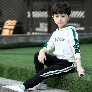 Băiatul haine de primavara toamna sport de două-bucata stil coreean cu mâneci lungi tricou cu glugă sacou + pantaloni childreng haine de calitate