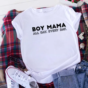 Băiatul Mama Amuzant Tricou Femei, tricou de Vara cu Maneci Scurte Moda Tricou Femei O-gât Camiseta Mujer Alb Tricou Femme de Sus