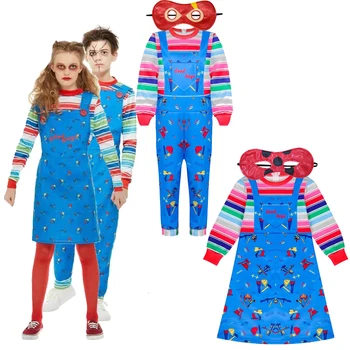 Băieți Și Fete De Halloween Amuzant Petrecere Childs Play Chucky Cosplay Costum Copii Desene Animate Cu Fantome De Groaza Papusa Maneca Lunga, Salopete Rochie