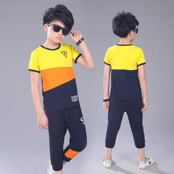 Băieții rochie de vara 2019 noi mare de copii coreeană versiunea casual sport copii moda culoare de potrivire a două piese