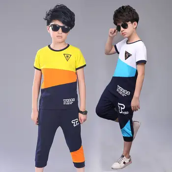 Băieții rochie de vara 2019 noi mare de copii coreeană versiunea casual sport copii moda culoare de potrivire a două piese