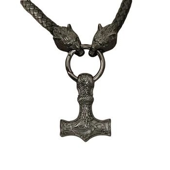 Bărbați Cap de Lup Nordici Viking Amuleta Thor Ciocanul Pandantiv Colier Rege Viking Lanț