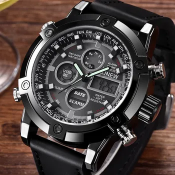 Bărbați Ceas de Lux din Piele Quarz Analog LED-uri Ceasuri Sport Barbati Stil Militar Impermeabil Ceasuri Relogio Digital Esportivo