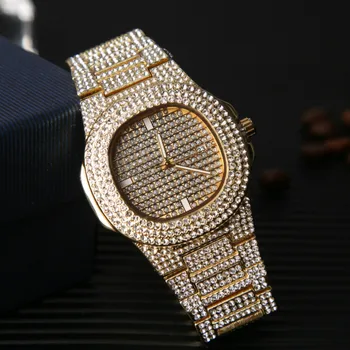 Bărbați Ceasuri De Moda Diamant Automat Data Cuarț Ceas Pentru Bărbați Din Oțel Inoxidabil Hip Hop Bărbați Ceasuri De Top De Brand De Lux Ceas Cu Cutie
