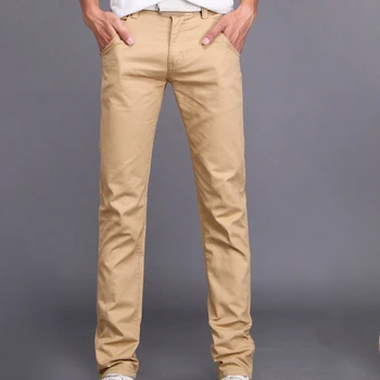 Bărbați De Culoare Solidă Butonul De Bumbac Drept Pantaloni Lungi Buzunare Afaceri Pantaloni Slim Supradimensionate, Pantaloni De Bază