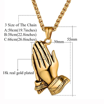 Bărbați din Oțel Inoxidabil Rugăciunea lui Iisus Pandantiv Colier de Aur-Culoare Hiphop Mâinile se Roagă Pandantiv 2-utilizarea Lanțului de 20