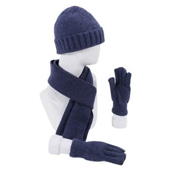 Bărbați Femei Iarna 3 Piese Beanie Pălărie Eșarfă Lungă Mănuși Setați Culoare Solidă Tricot Manseta Craniu Capac Ține De Cald Mănuși Cu Un Deget