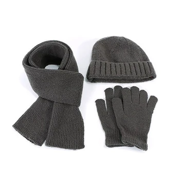 Bărbați Femei Iarna 3 Piese Beanie Pălărie Eșarfă Lungă Mănuși Setați Culoare Solidă Tricot Manseta Craniu Capac Ține De Cald Mănuși Cu Un Deget
