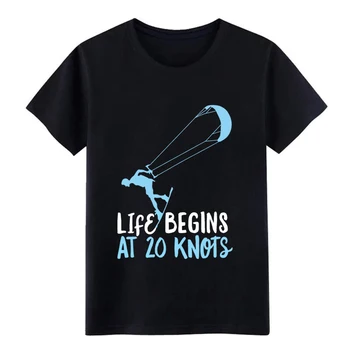 Bărbați Kitesurfing tricou Viața Începe cu 20 de Noduri Kiteboard t shirt de Proiectare tricou O de Gât subțire Clădire Interesantă tricou