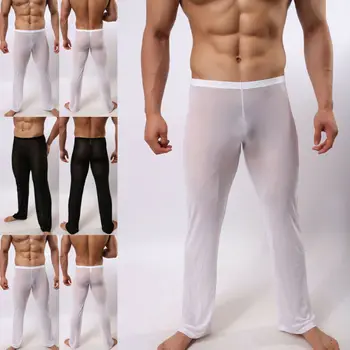 Bărbați Lenjerie Sexy Lung Johns Pantaloni Termică a ochiurilor de Plasă Pur Vedea-prin Lenjerie de corp-NE