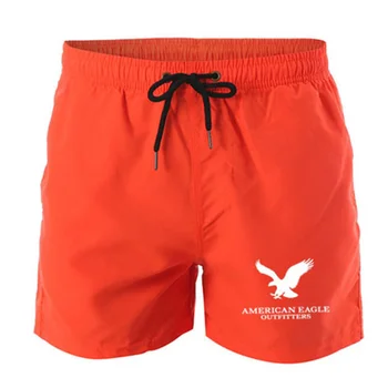 Bărbați portocaliu imprimate casual pantaloni scurți Eagle imprimate pantaloni scurți de sport Bărbați în aer liber, jogging culoare solidă pantaloni scurți uscare rapidă plaja scurt