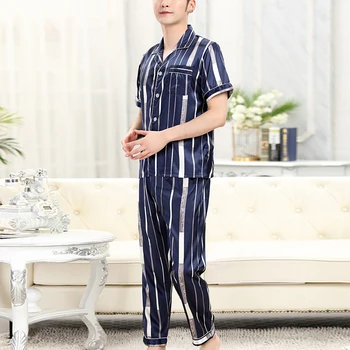 Bărbați Seturi de Pijamale Satin Pijamale Pijamale Pijamale Lenjerie de cu Dungi Imprimate Casual Primavara Vara Toamna Iarna SA0617