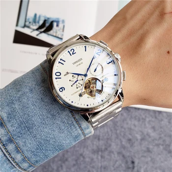 Bărbați Tourbillon Automat Mechanical Ceas de mână clasic Simplu design de Brand de Lux de înlocuire ceas din oțel watchband ceas cadou