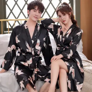 Bărbați Vara Nunta Luna De Miere Mult Halat De Baie Confortabil Kimono Mire Mireasa Halat De Baie Noaptea De Imprimare Robe Halat Femei Pijamale