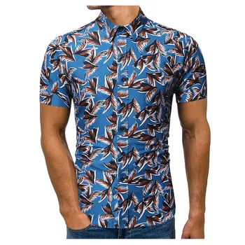 Bărbați Vara Tricou Bluza de Moda de Top Casual Butonul Hawaii, cu Dungi de Imprimare Plaja Maneca Scurta Tricou Plaja Bluza Camisa este de sex feminin