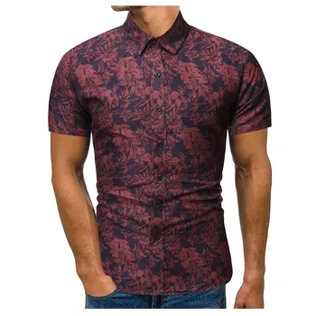Bărbați Vara Tricou Bluza de Moda de Top Casual Butonul Hawaii, cu Dungi de Imprimare Plaja Maneca Scurta Tricou Plaja Bluza Camisa este de sex feminin
