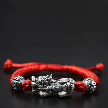 Bărbați și Femei Populare din Argint placat cu Animale Inele Negru Frânghie Frânghie Roșie Mână-țesute Margele de Transfer de Cupluri Cadouri de Vacanță