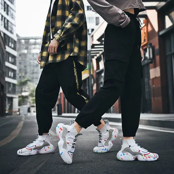 Bărbați Șosete Pantofi De Moda Confortabil Respirabil Adidasi Unisex Formatori Casual În Aer Liber, Alb Și Negru High Top Platform Sneaker