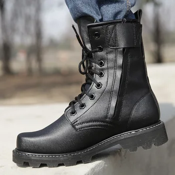 Bărbații Militare Tactice Cizme De Toamna Din Piele Neagră Forță Specială Botas Glezna Cizme De Luptă Siguranță Pantofi De Lucru Armată Motorcyble Cizme