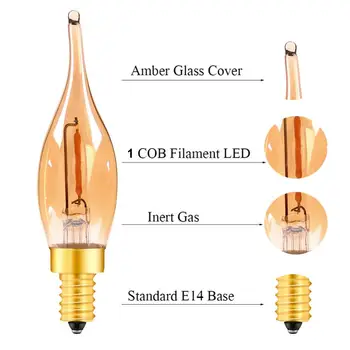 C22T bec LED 0.5 W Lumina Lumânărilor Becuri Amber Glow Decorativ Lumina de Noapte LED E14 Candelabre cu Filament de Bază Cald 2200K estompat