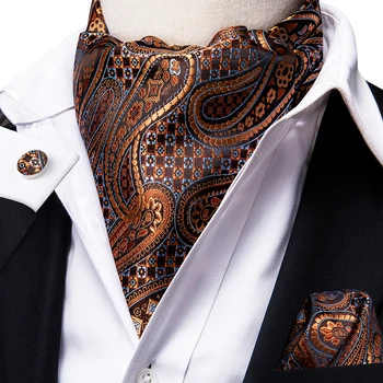 CA-1037 Mătase Casual Gât Cravată Ascot Cravată pentru Bărbați de Lux Paisely Maro de Aur Ascot Cravată Eșarfă Cravată Pcket Pătrat Set Butoni