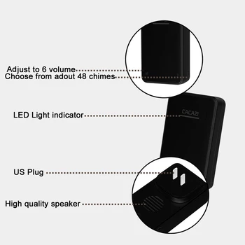 CACAZI Auto-alimentat fără Fir Usa 200M de la Distanță rezistent la apa Nu sunt Necesare Baterii Acasă Smart LED Lumina de Apel Bell UE Plug 48 Chime