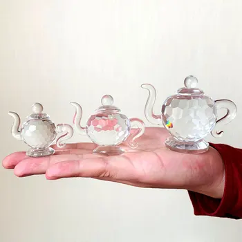 Cadou De Crăciun S/M/L De Cristal Clar Ceainic Figurine De Artă Și De Colecție Prespapier Ceainic De Sticlă Mini Sculptura Ornament Acasă Masa Decor De Masă