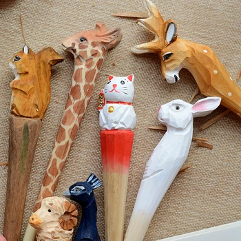 Cadouri Creative Sculptură în lemn animale de desene animate pixuri cu gel 0.5 mm Lemn manual Sculptura papetărie stiloul transport gratuit