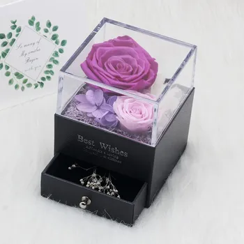 Cadouri De Ziua Îndrăgostiților Cadou De Ziua Femeilor A Crescut Caseta De Bijuterii Pentru Nunta Căsători Cu Flori Uscate Flori Reale Veșnică Trandafiri In Cutie