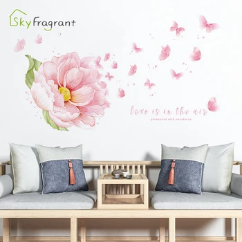 Cald flori roz de perete autocolant fete cameră de decorare dormitor decor acasă decor perete living decor auto-adezive autocolante